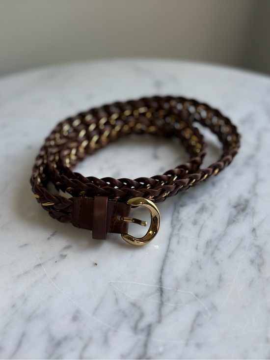 Banana Republic Accessories - Banana Republic Brown Braided Chain Belt Gold Tone Leather Weave